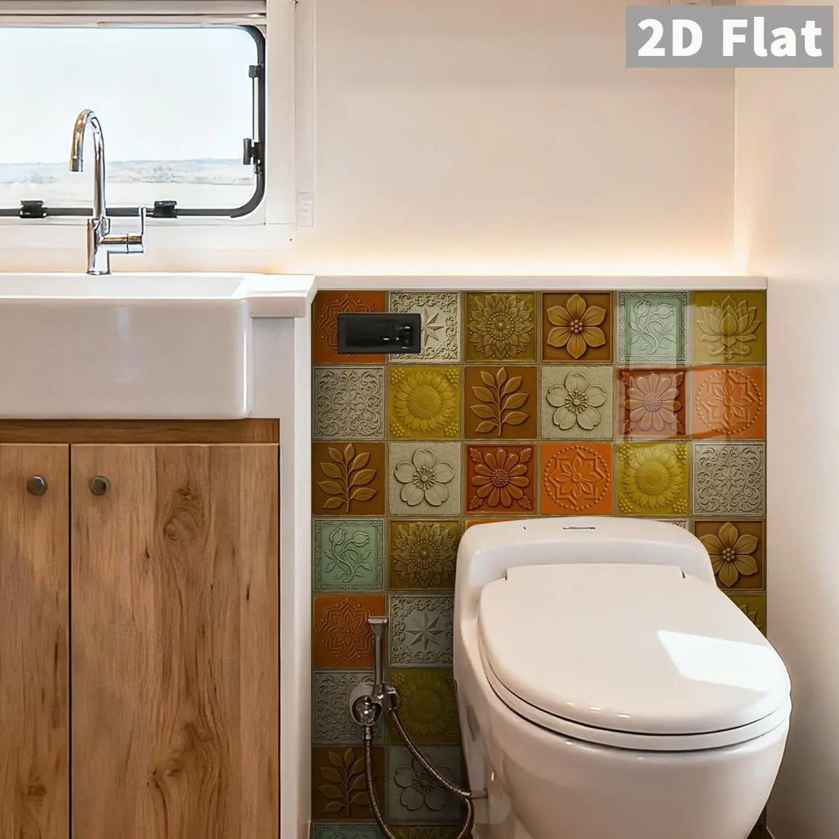 12/24 PCS per Gift Box, Sticker Set, ART PE Crystal Decorative Tile Stickers, Retro Warm Orange Embossed Floral & Star Pattern, Waterproof & Oil-Proof Self-Adhesive Tile Stickers for Kitchen, Bathroom, Tiles & Old Wooden Surfaces, Home Decor