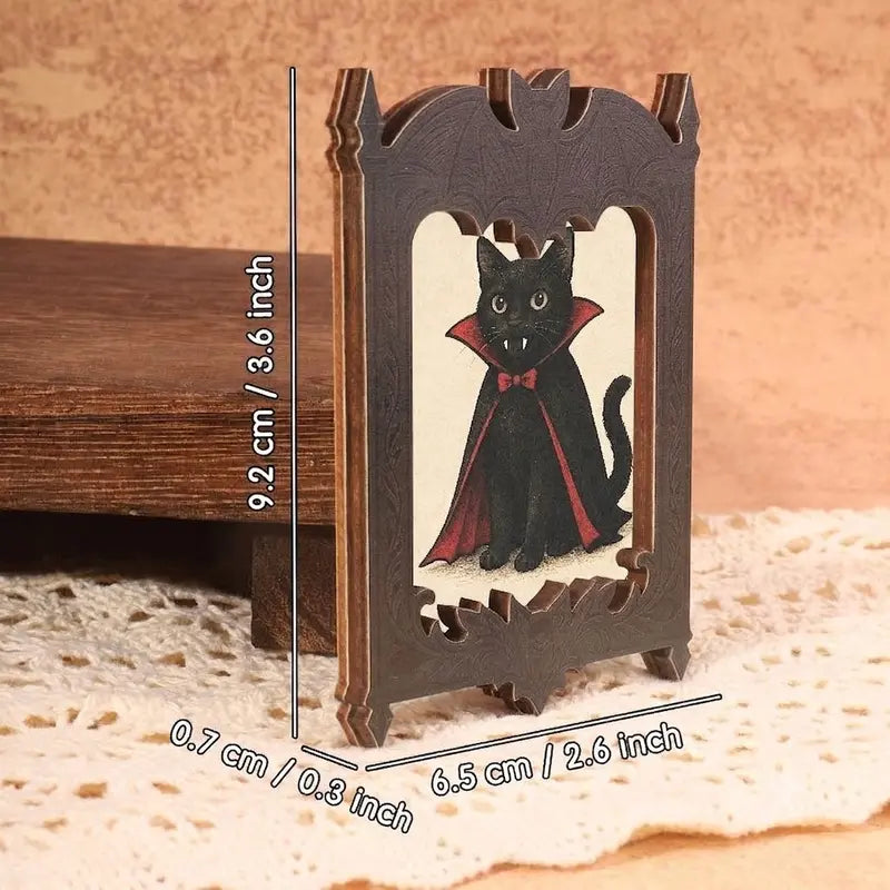 3.6 inches Palm Size Gothic Bat Wing Vampire Iron Antique Rectangle Magnetic Mini Framed Art Fridge Magnet - Full Magnet, Secure, Decor, Playful Fantasy Characters, Quirky Gift for Bestie, Boxing Bunny Kitchen Accent
