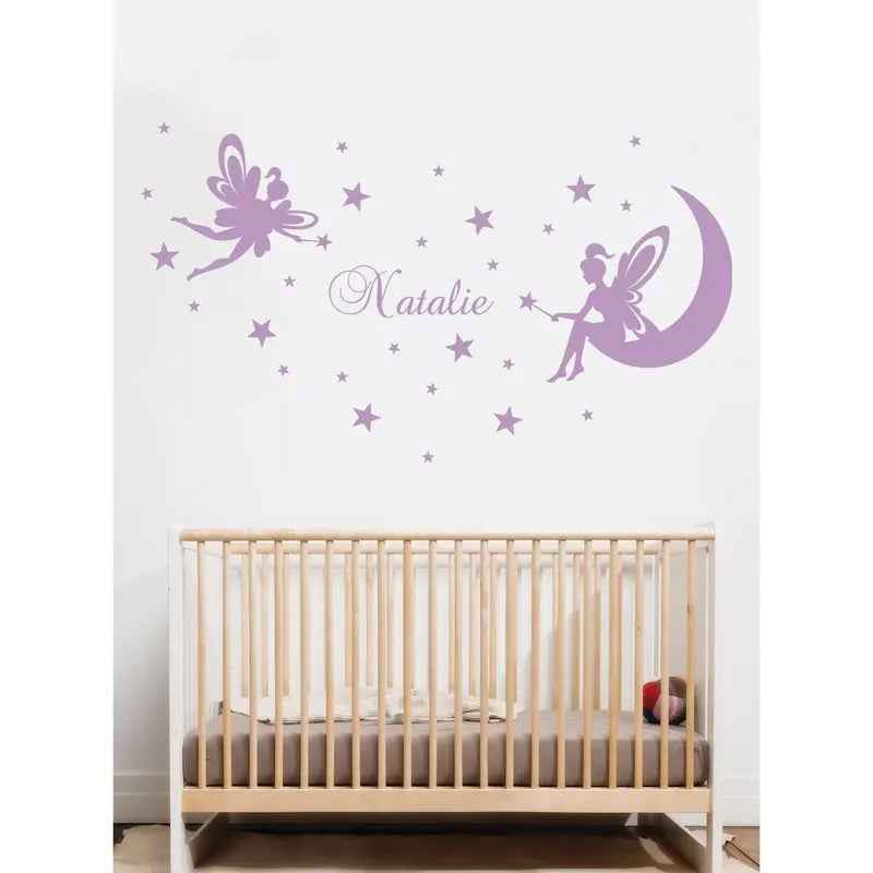 SIMPLE SHAPES Personalized Baby Name Enchanted Flying Fairy Peel-and-Stick Wall Decal - Separate Stars-Themed Custom Adhesive Stickers, Nursery Decor, Accent Wall Room Art, Home Decor Supplies