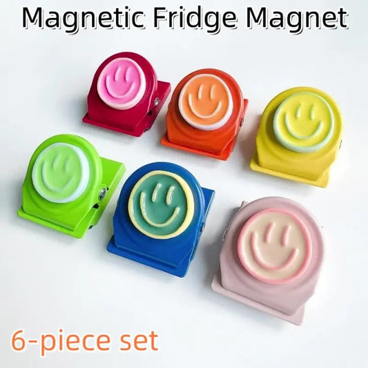 6-Pack Colorful Resin Smiley Fridge Magnet Clips - Fun Refrigerator Magnets for Office, School & Home, Essential Organization Tool for Photos, Notes & Memos, DIY Fridge Decor, Magnetic Item, Fridge Magnets Set