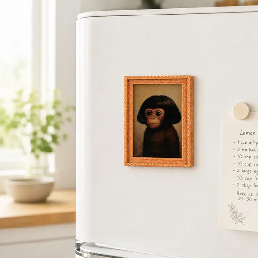 Cute Chimpanzee Wooden Fridge Magnet Vintage Monkey Portrait Painting Art Refrigerator Decor Aesthetic Kitchen Gift