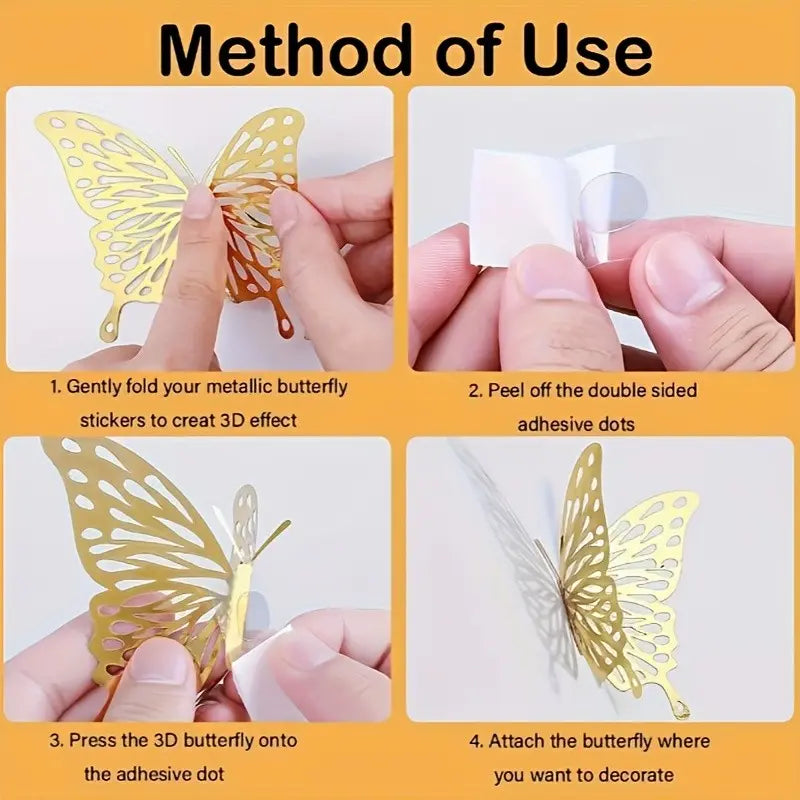12/72 Pcs 3D Butterfly Unique Wall Decor Set, Hollow-Design Gold Butterflies for Party Decor and Bridal Shower, Creative Butterfly Stickers for Gift Boxes, Flower Arrangements and DIY Home Decoration, Decoration Items