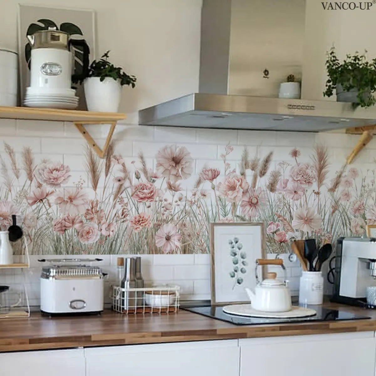 A (30*90cm) pink floral 2D flat wall sticker for home decoration and beautification, Flower Wall Stickers, M20375