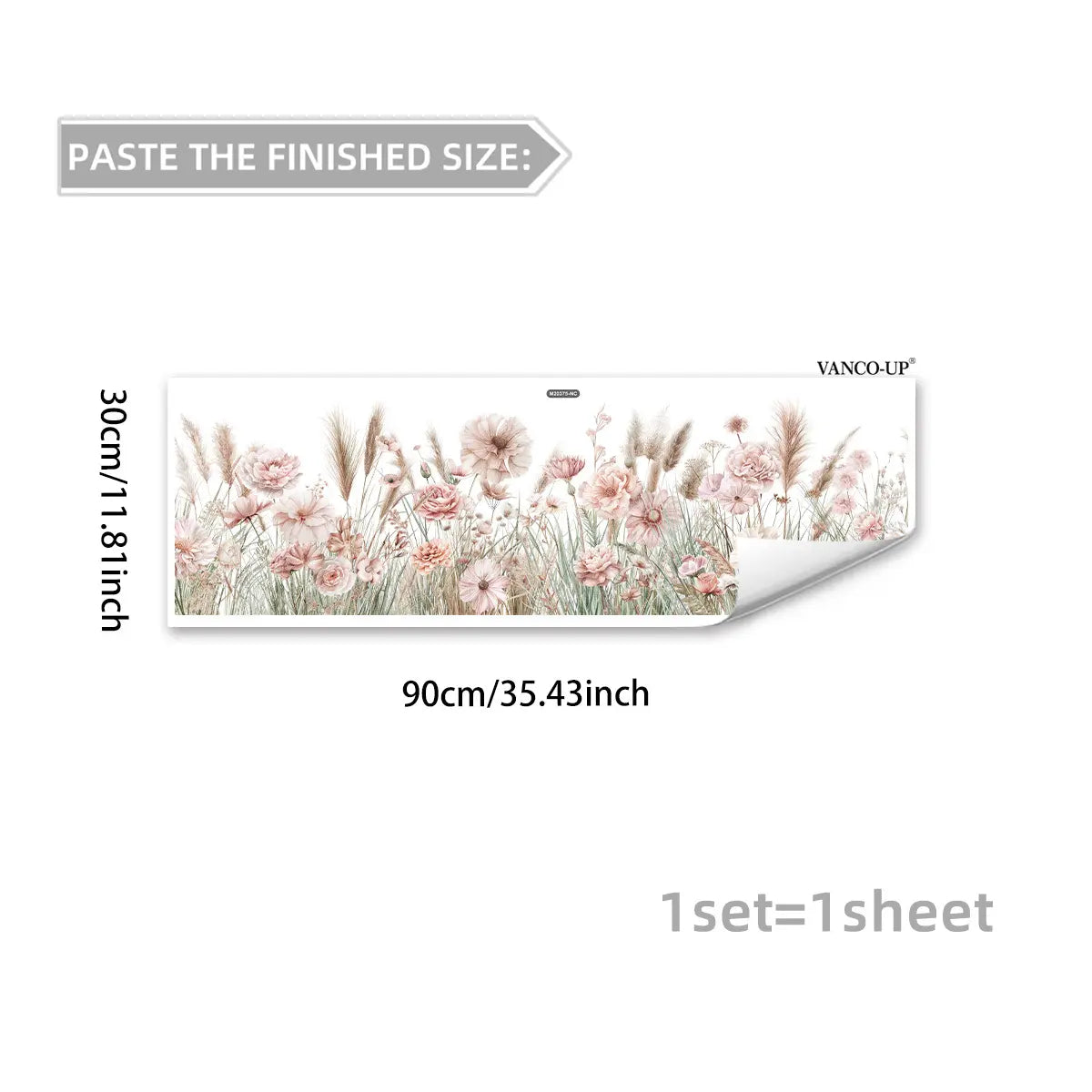 A (30*90cm) pink floral 2D flat wall sticker for home decoration and beautification, Flower Wall Stickers, M20375