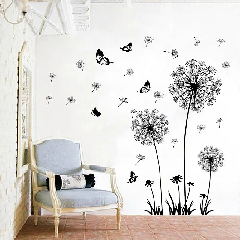Romantic Dandelion Self-Adhesive Wall Stickers, Bedroom Living Room Background Decor, Vinyl Wall Decals for Home Decoration, Decorative Decal, Flowers, Floral Wall Decals, Flower Decals for Walls