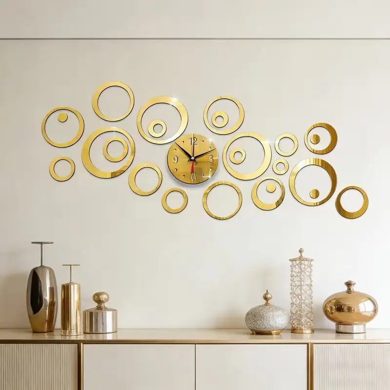 36PC Golden hollow Round Design acrylic mirror Decorative wall sticker, Decorative Stickers, suitable for home decoration, living room, bathroom, bedroom, lintel decoration, DIY Removable wall sticker