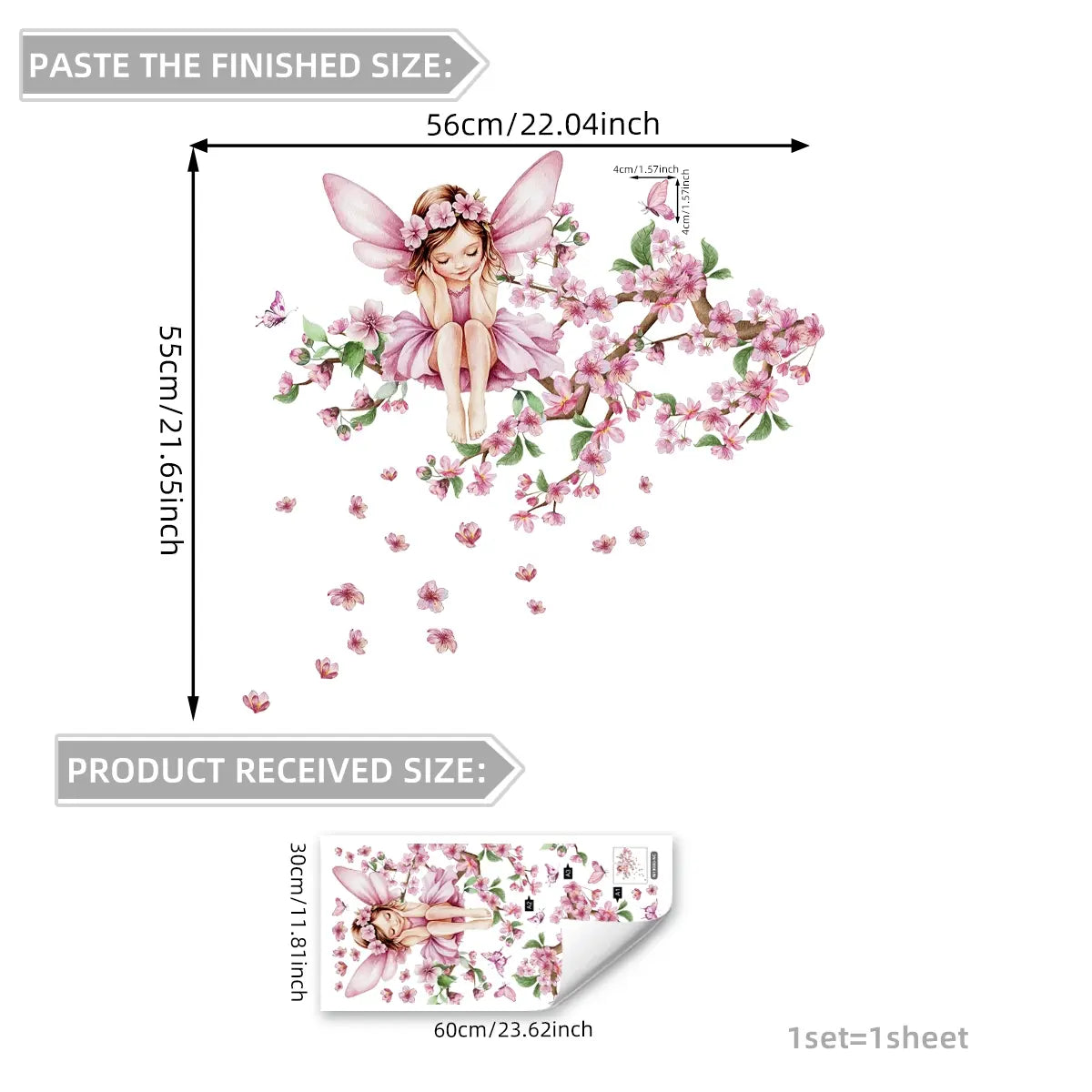 A (30*60cm) pink peach blossom tree butterfly fairy luminous wall sticker Wall Decal for living room, bedroom and home background decoration Decoration Items Decorative Stickers M19000-NC
