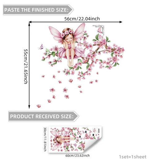 A (30*60cm) pink peach blossom tree butterfly fairy luminous wall sticker Wall Decal for living room, bedroom and home background decoration Decoration Items Decorative Stickers M19000-NC