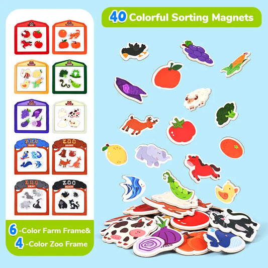 JoyCat 50Pcs Large Unisex Non-Toxic Rectangle Animal-Themed Wooden Fridge Magnets Set - Firm Basswood Core Toddler Early Education Toys for Color ID Practice, Home Decor Refrigerator Decorating Magnets