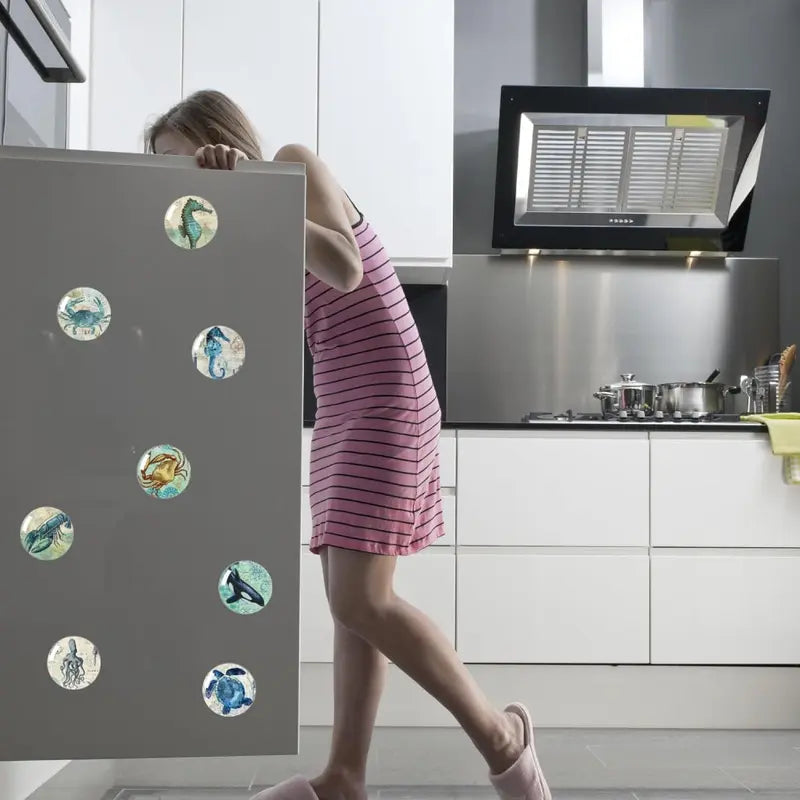 12Pcs Marine Animal Strong Glass Refrigerator Magnets - Funny Cute Small Fridge Magnets with Gift Box for Kitchen Whiteboard Door Decor