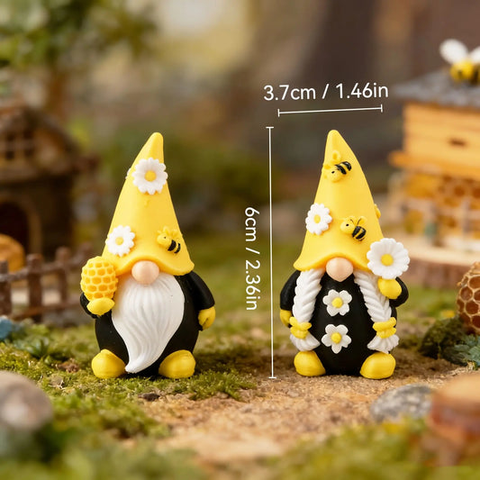 2pcs/set Cute Daisy Gnome And Bee Gnome Figurine Decoration, Bee Flower Embellished Gnome Decoration, Cute desktop decoration, Suitable for Bookshelves, Desks, Garden Windowsill Decoration, party gift, Decorations And Ornaments
