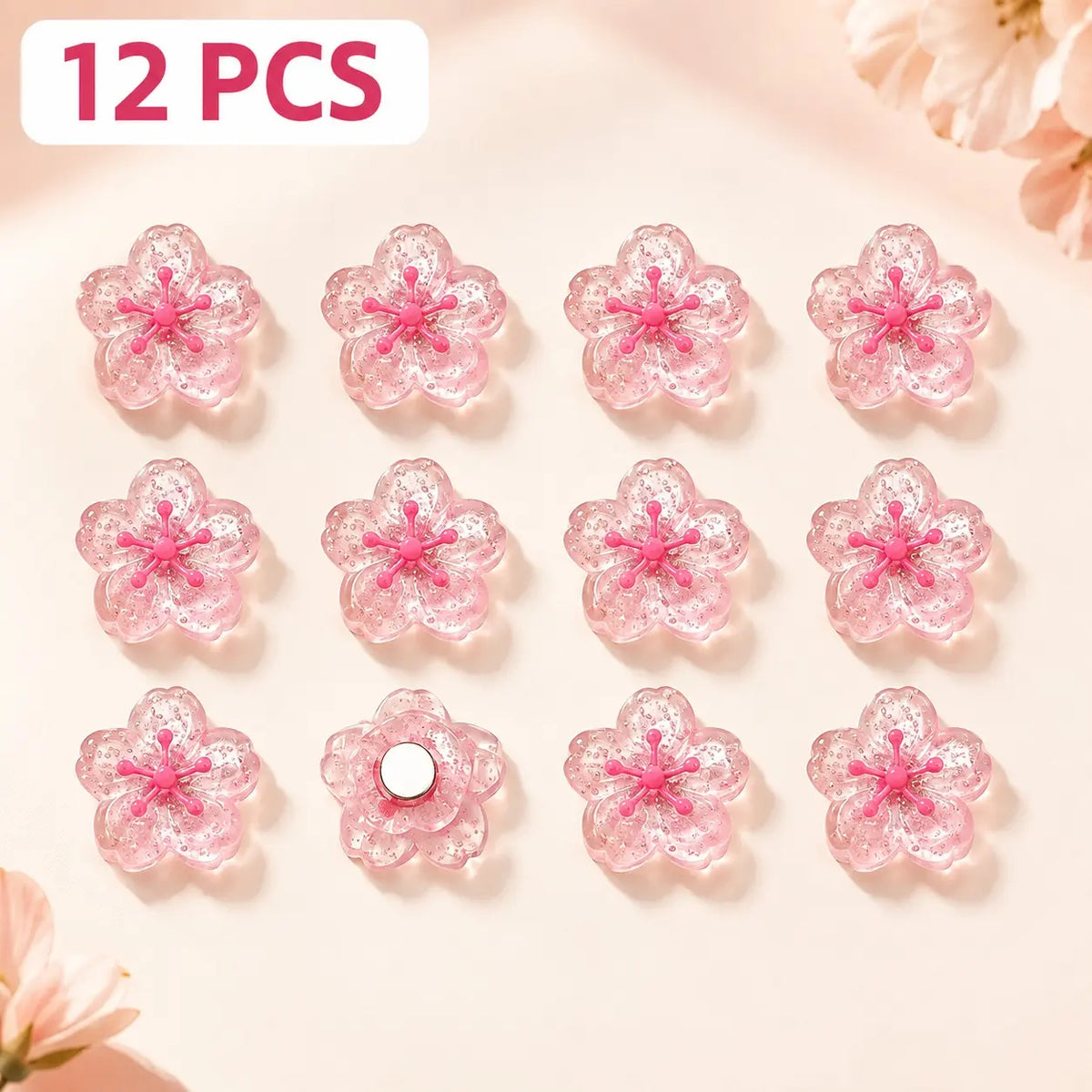 Cherry Blossom Shaped Fridge Magnet, 3/6/12 Counts Cute Decorative for Office Whiteboard, Locker, Dishwasher, Kitchen and Home Decoration Magnetic Item