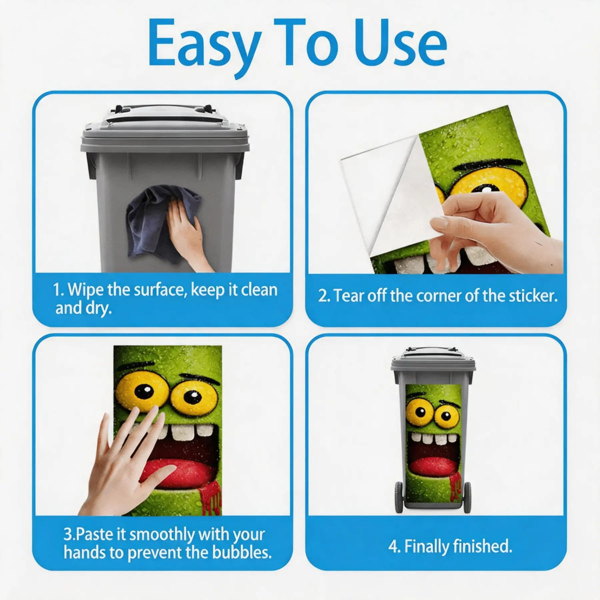 Funny Monster Face Trash Can Sticker, Self-Adhesive PVC Decorative Wall Decal, Graphic Decal, Waterproof Durable, High Gloss, Easy Peel, Indoor Outdoor Decor, Home Decor, Wall Stickers Decorations