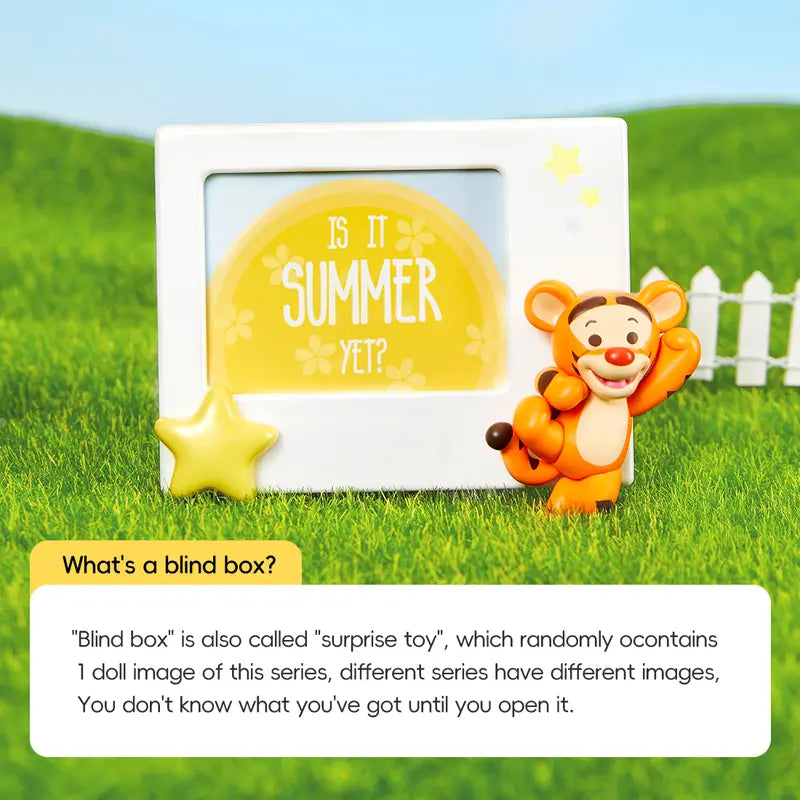 Disney Winnie the Pooh Polaroid Frame Blind Box Figure - PVC Durable Collectible, 1 Single Box, 8 Regular Models, Refrigerator Magnets, Decorative Display, Fun Unboxing, Pooh Figures, Doubles as Fridge Magnet, Kids and Adults Fan Gift, Mystery Surprise
