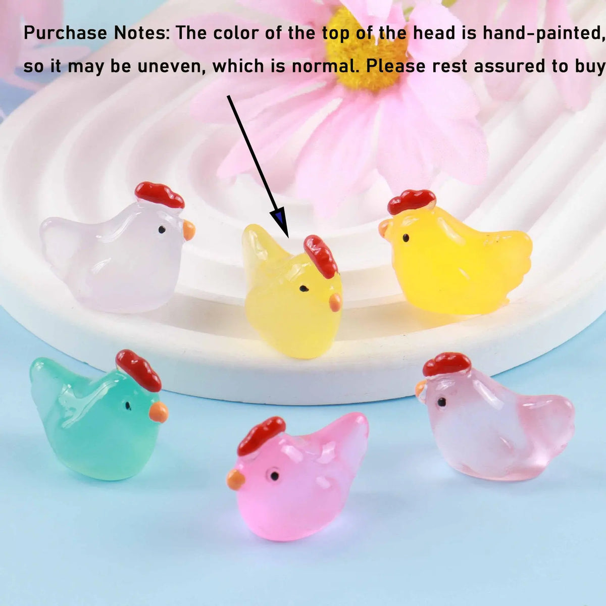 Luminous Mini Chicken Figurines, Cartoon Figurine, 20pcs/set Resin Miniature Animals, Resin Animals Variety Pack, Tiny Glow in The Dark Chickens for Dollhouse, Decoration Items, Resin Animal Sculptures