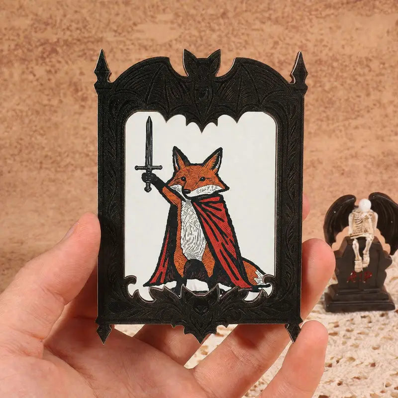 3.6 inches Palm Size Gothic Bat Wing Vampire Iron Antique Rectangle Magnetic Mini Framed Art Fridge Magnet - Full Magnet, Secure, Decor, Playful Fantasy Characters, Quirky Gift for Bestie, Boxing Bunny Kitchen Accent