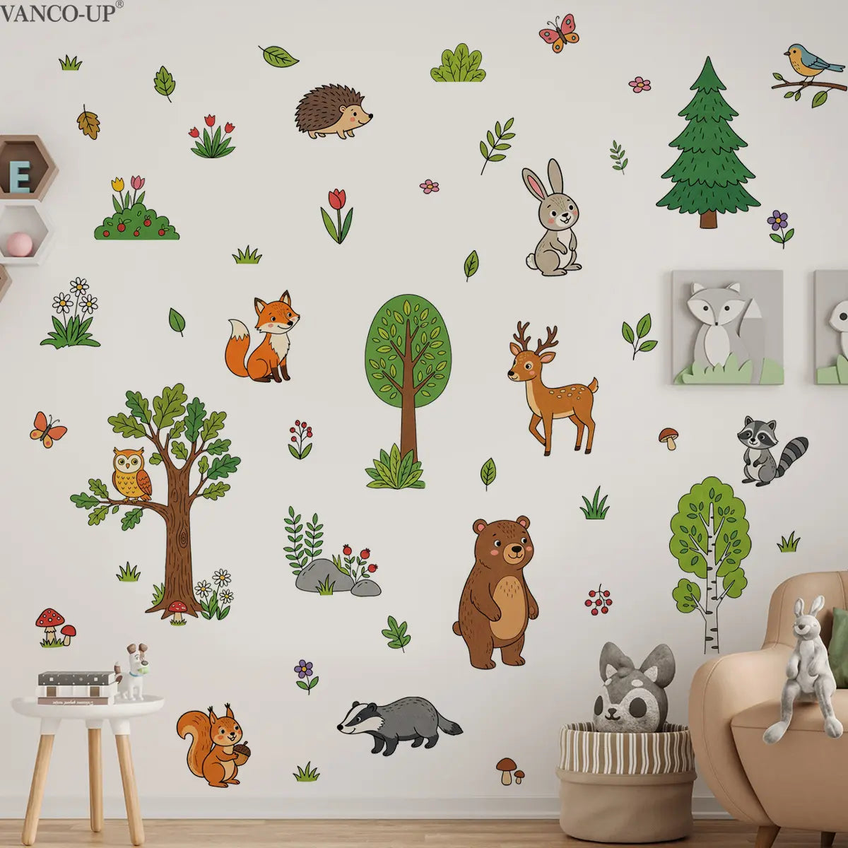 2Pcs Set (3090cm2pcs) Cute Forest Animal Wall Stickers, Decorative Sticker, Forest Friends Self-adhesive Decals for Boys & Girls Bedroom Decor, Interior Stickers