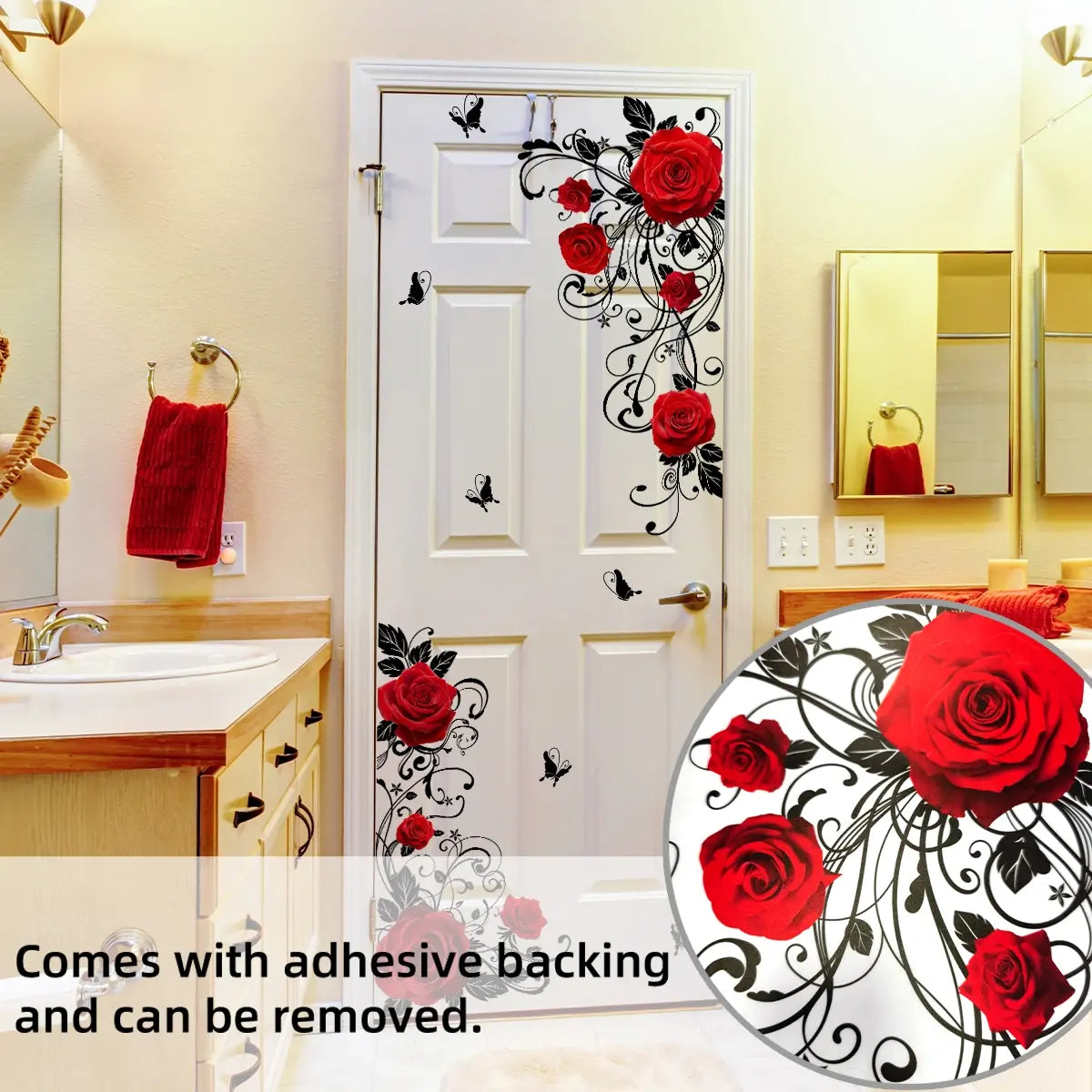 A new Valentine's Day rose with black vine decorative wall sticker for bedroom and living room background wall home decoration Decoration Items self-adhesive M12029-YX Decorative Stickers