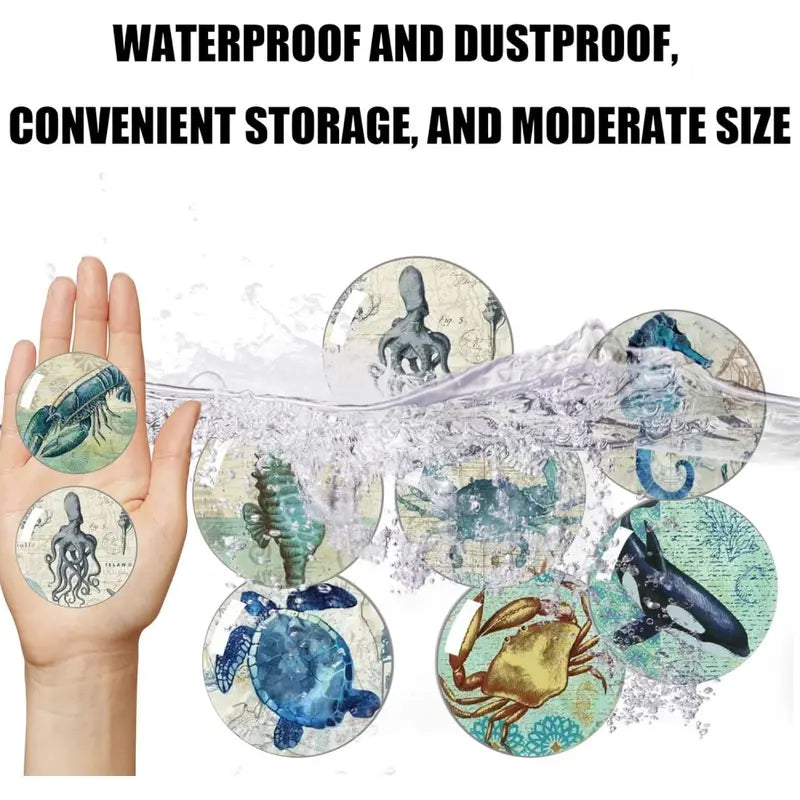 12Pcs Marine Animal Strong Glass Refrigerator Magnets - Funny Cute Small Fridge Magnets with Gift Box for Kitchen Whiteboard Door Decor