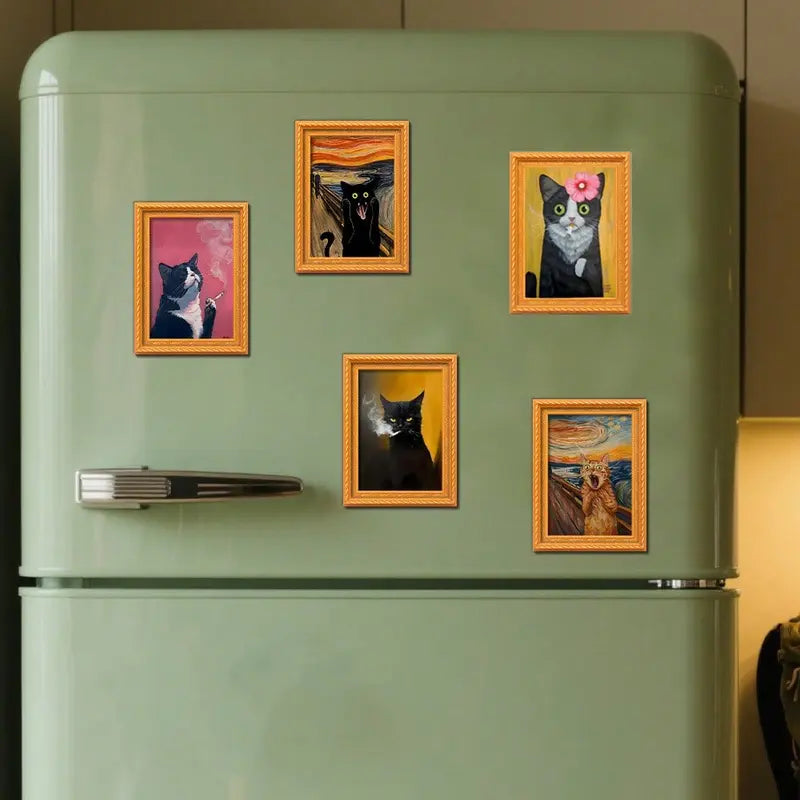 5 Pieces Cute Cat Portrait Fridge Magnet Mini Photo Frame 3.15inch*2.35inch Refrigerator Magnet Decor