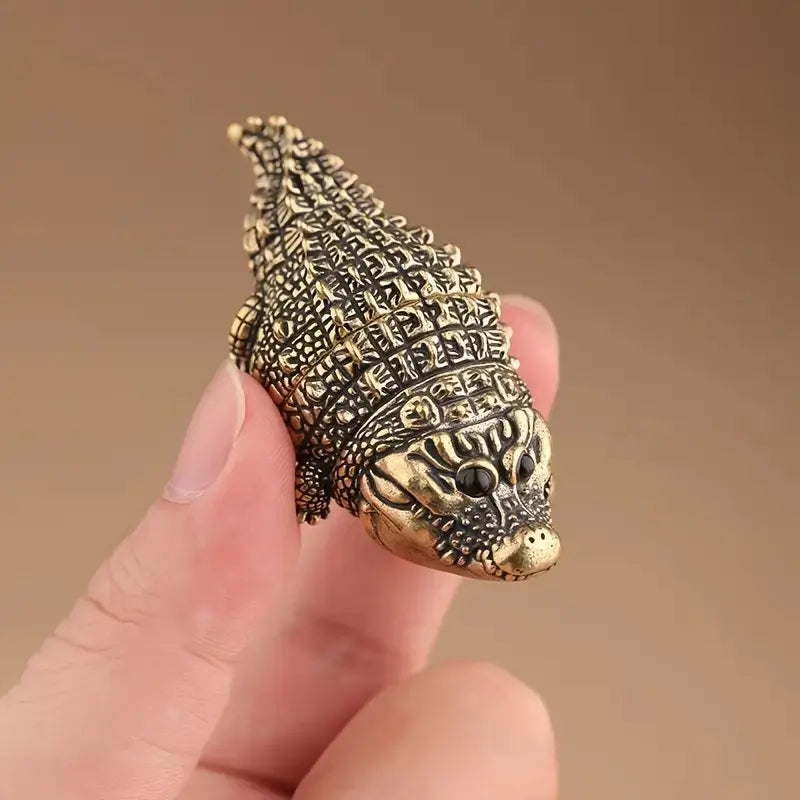 Cute Fat Copper Alligator Sculpted Statue, Decorative Resin Figurine for Desktop, Bookshelf, Living Room or Office Home Decor, Decorative Statues