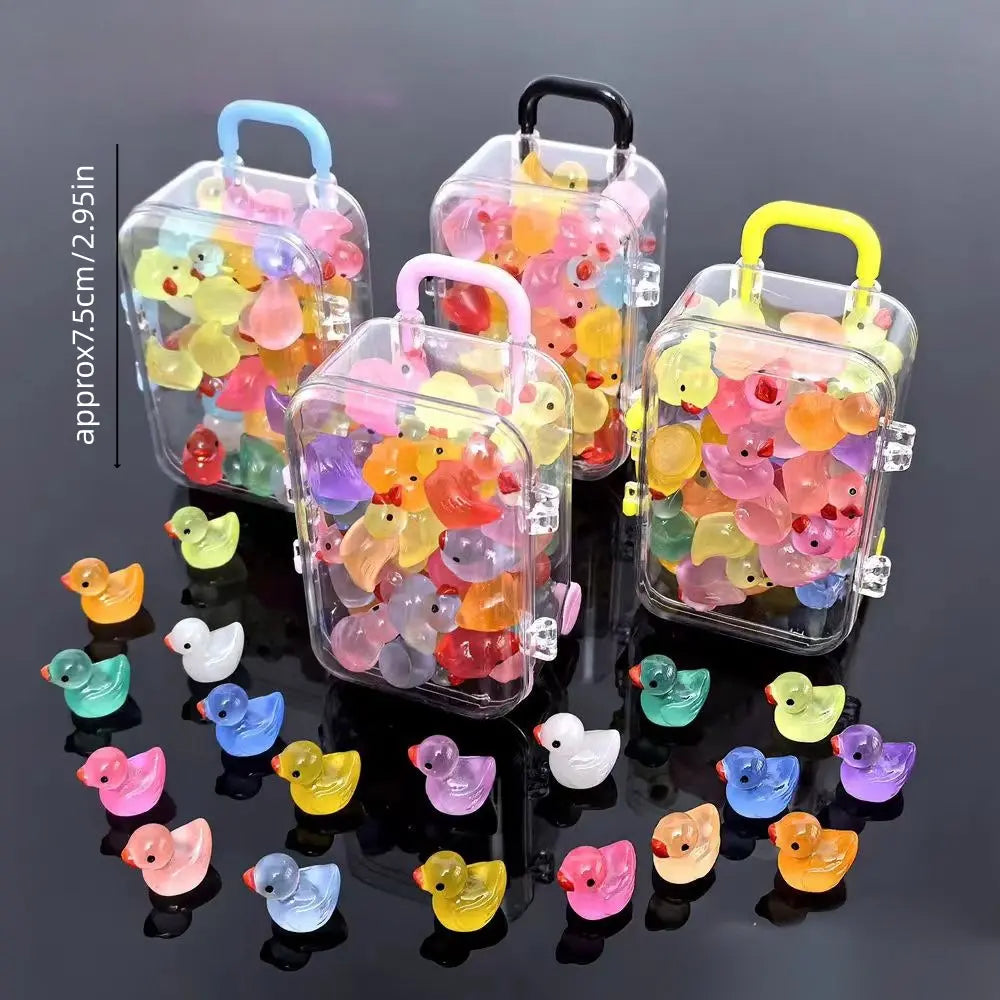 40pcs Mini Ducklings + 1pc Mini Suitcase, Cute Duck Design, Glow-In-The-Dark Decorative Ornaments, Resin Animal Figurines, Creative Home & Office Décor, Holiday Gifts, Decoration Items