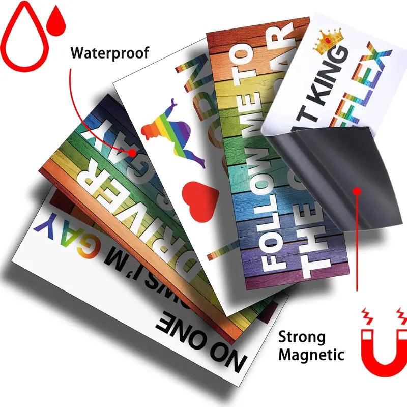 10Pcs Pride Theme Waterproof Vinyl Rectangle Magnetic Fridge Magnets - 3.3 inches x 8.1 inches UV-Resistant PVC Decor, Fits Fridges Lockers Toolboxes, Home Supplies Prank Gift for Office Whiteboard