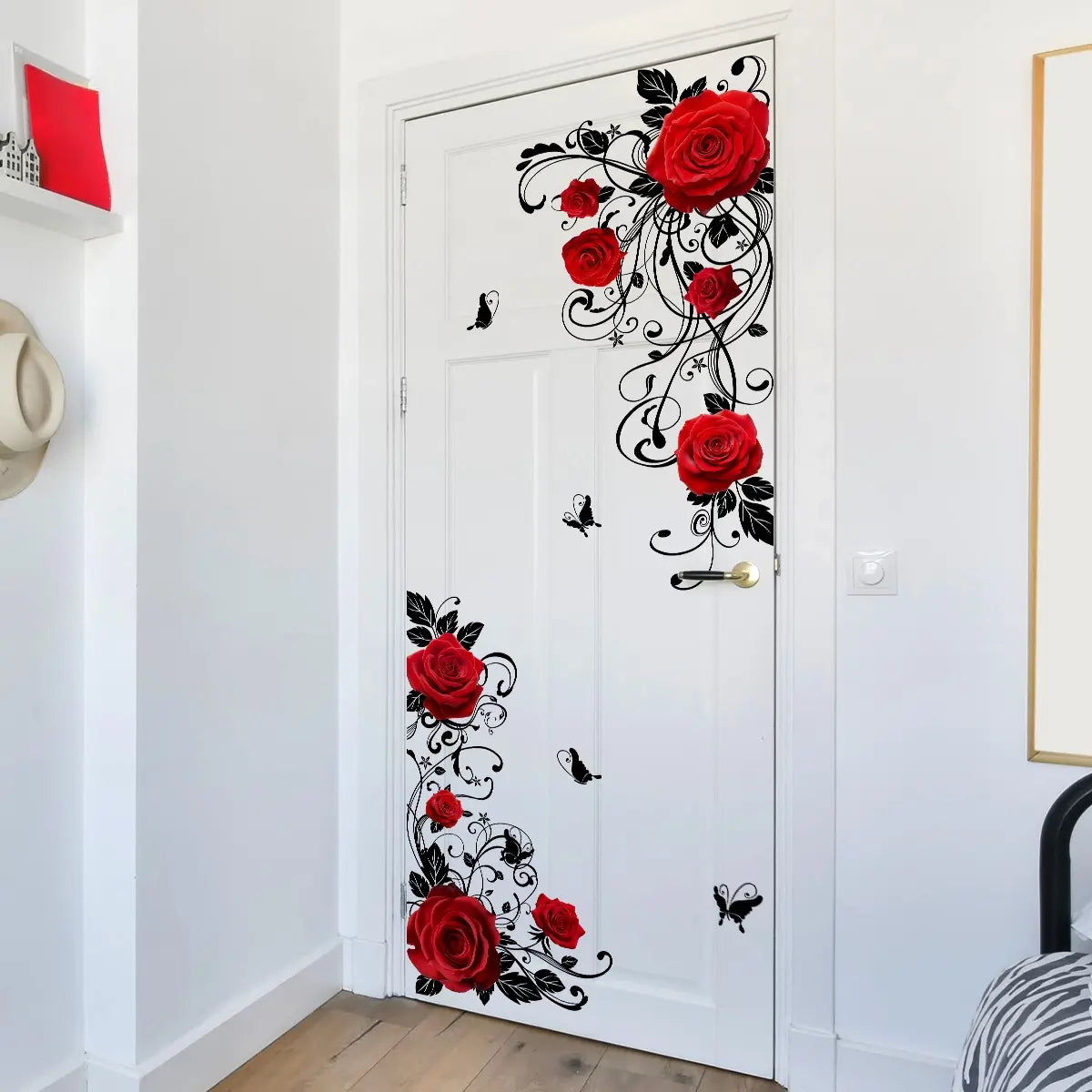 A new Valentine's Day rose with black vine decorative wall sticker for bedroom and living room background wall home decoration Decoration Items self-adhesive M12029-YX Decorative Stickers
