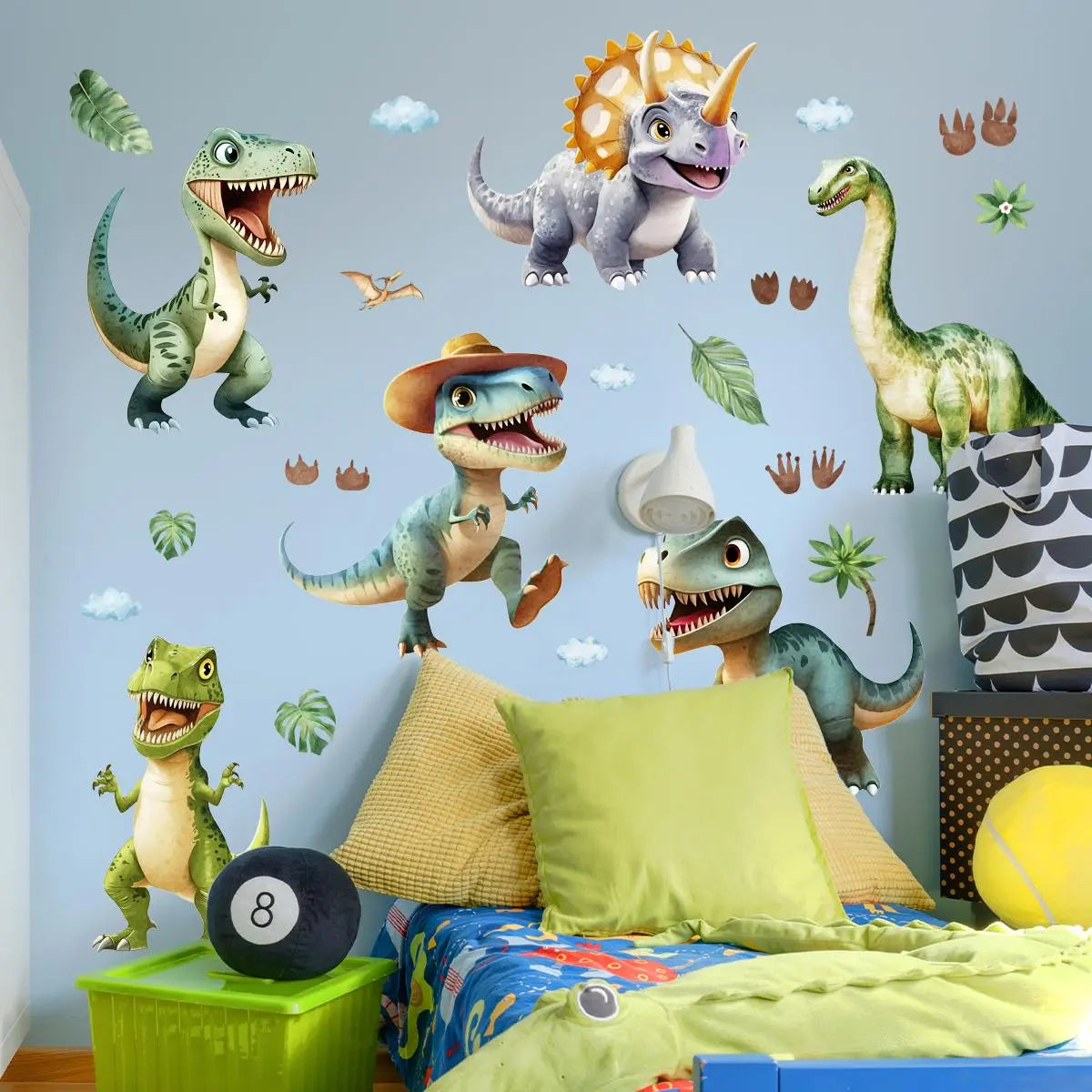Dinosaur & Leaf Pattern Wall Sticker, 4 Counts/set Self Adhesive Wall Decal, Wall Art Decorative Sticker for Home Living Room Bedroom