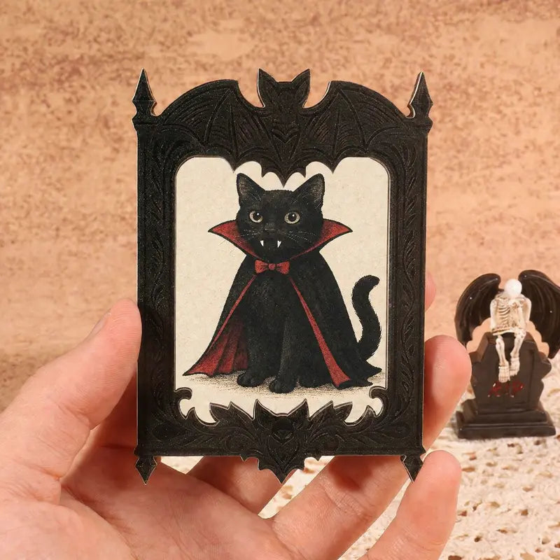3.6 inches Palm Size Gothic Bat Wing Vampire Iron Antique Rectangle Magnetic Mini Framed Art Fridge Magnet - Full Magnet, Secure, Decor, Playful Fantasy Characters, Quirky Gift for Bestie, Boxing Bunny Kitchen Accent