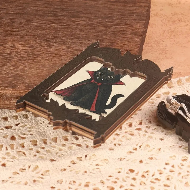 3.6 inches Palm Size Gothic Bat Wing Vampire Iron Antique Rectangle Magnetic Mini Framed Art Fridge Magnet - Full Magnet, Secure, Decor, Playful Fantasy Characters, Quirky Gift for Bestie, Boxing Bunny Kitchen Accent