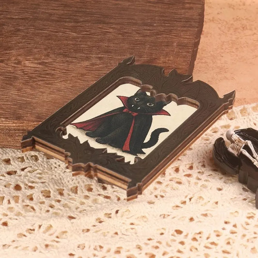 3.6 inches Palm Size Gothic Bat Wing Vampire Iron Antique Rectangle Magnetic Mini Framed Art Fridge Magnet - Full Magnet, Secure, Decor, Playful Fantasy Characters, Quirky Gift for Bestie, Boxing Bunny Kitchen Accent