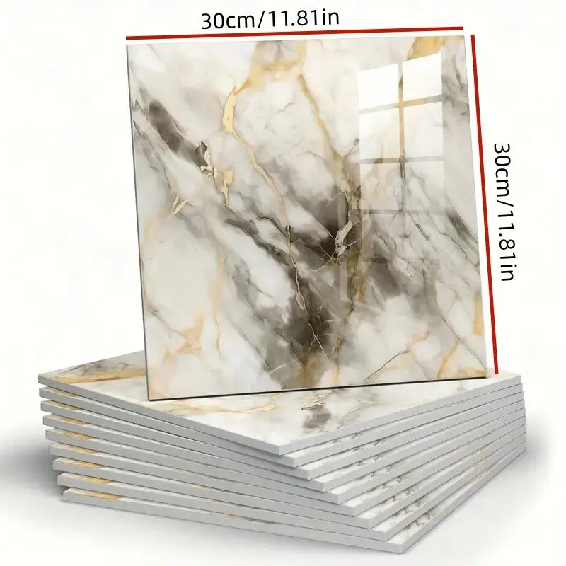 10pcs/20pcs Faux Tile Self-Adhesive Wall Stickers, Marble Tile Stickers, Interior Stickers, Wall Stickers Decorations, Waterproof Kitchen and Bathroom Decor, Residue-Free, Easy Installation, Durable Design, DIY Home Decoration