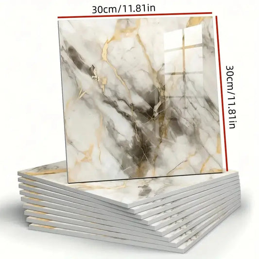 10pcs/20pcs Faux Tile Self-Adhesive Wall Stickers, Marble Tile Stickers, Interior Stickers, Wall Stickers Decorations, Waterproof Kitchen and Bathroom Decor, Residue-Free, Easy Installation, Durable Design, DIY Home Decoration