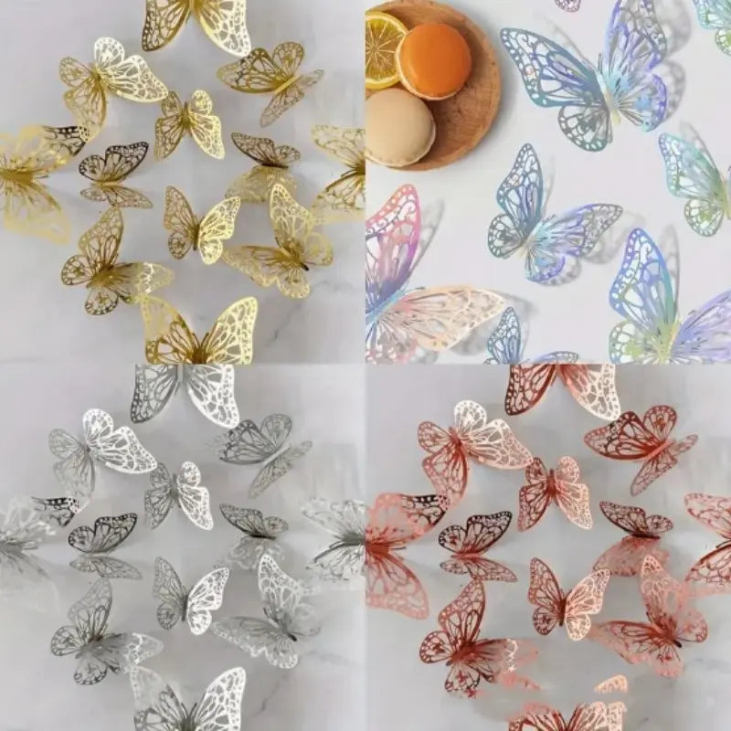 12/72 Pcs 3D Butterfly Unique Wall Decor Set, Hollow-Design Gold Butterflies for Party Decor and Bridal Shower, Creative Butterfly Stickers for Gift Boxes, Flower Arrangements and DIY Home Decoration, Decoration Items