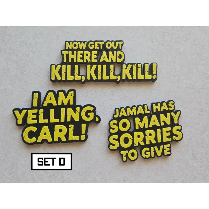 Chunky DungeonCrawler Carl Magnets! 13 quotes available, 3 unique thick magnets per set or buy a single! Strong neodymium magnets, holds multiple pieces of paper on fridge. These magnets are chonky to give depth. Works on cars (or anything metal) also. De