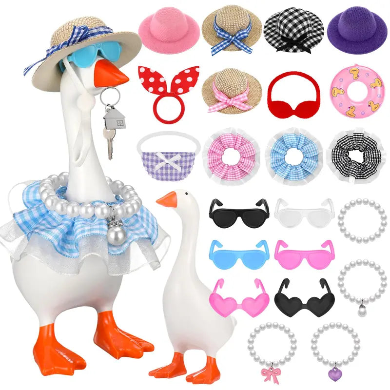 7-Inch Desk Goose Statue with Dress-Up Outfits - Cute Figurines Decor, Cute Desktop Decoration, Desk Ornament - Available Options: Goose Only, Outfits Only, Full Complete Set, Ornaments, Home Decor Accessory