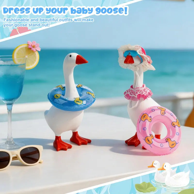 Desk Goose 22PCS 7in Polyester Outfits Set - Cute Short Switchable Dress-Up Accessories for Office Desk Figurine Decor: Hats, Sunglasses, Swim Rings, Bikini for Gifting & Special Occasions
