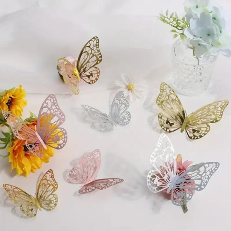 12/72 Pcs 3D Butterfly Unique Wall Decor Set, Hollow-Design Gold Butterflies for Party Decor and Bridal Shower, Creative Butterfly Stickers for Gift Boxes, Flower Arrangements and DIY Home Decoration, Decoration Items