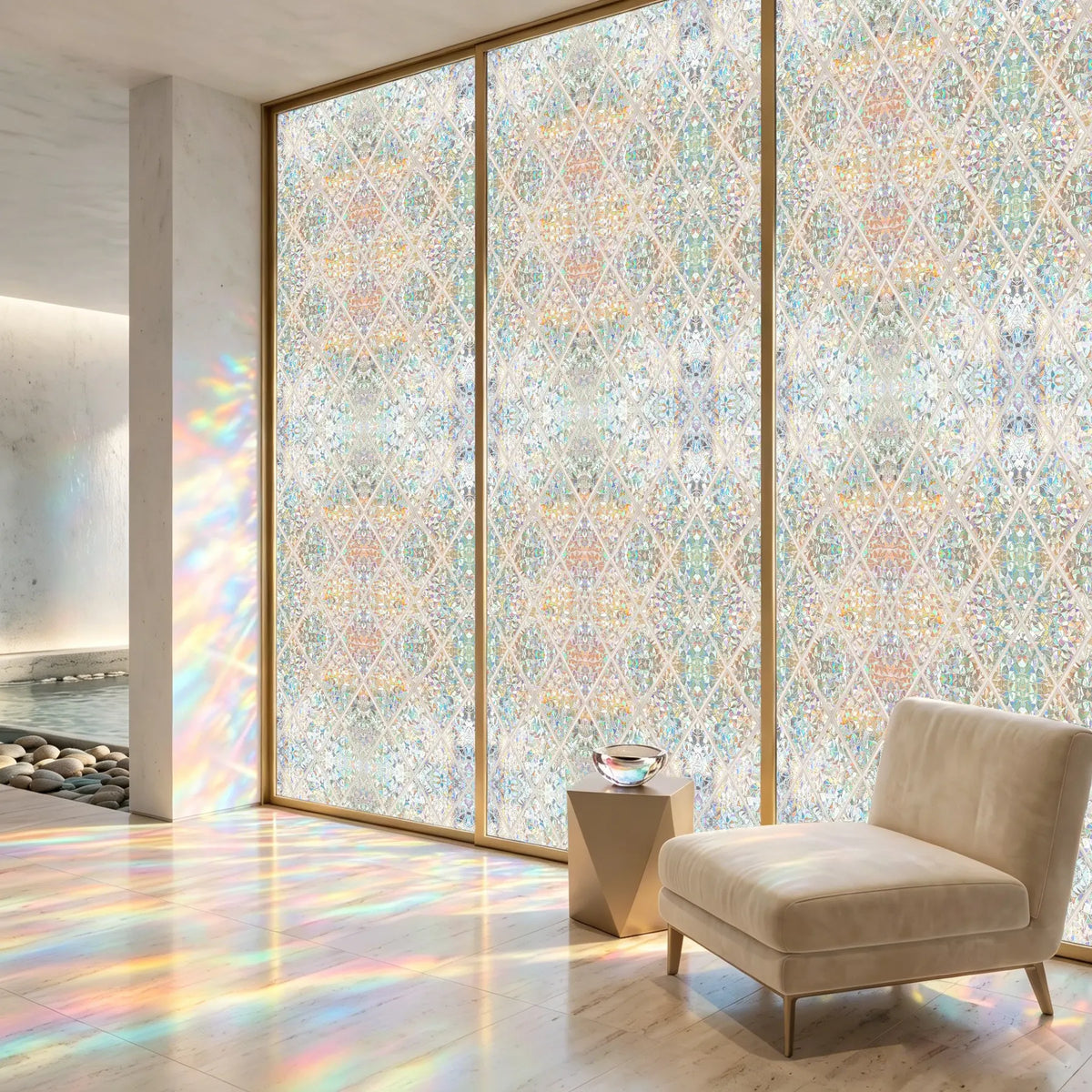 44.5cm Wide Glue-Free Static Rainbow Laser Window Film, Rhombus Mosaic Anti-Peep Privacy Glass Film, Light-Transmitting Non-See-Through Decal, Window Cling for Bedroom Kitchen Glass Doors, Removable Window Decal, Window Decals for Glass Windows
