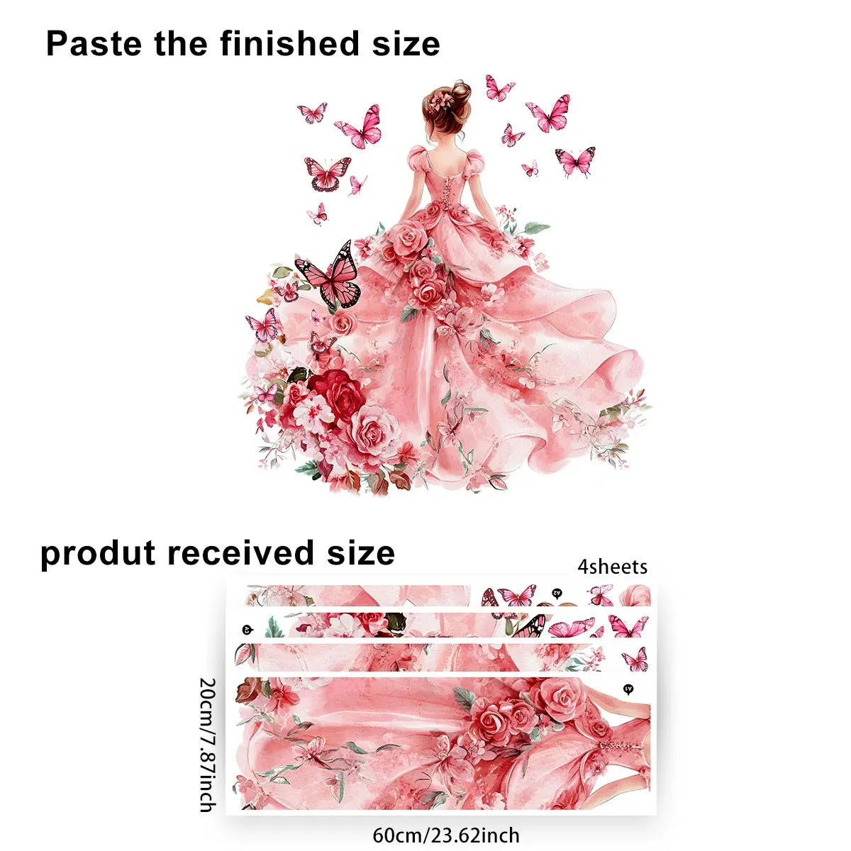 Contemporary Style Pink Floral and Butterfly Girl Wall Decals - Decorative Wall Sticker, Modern Wall Sticker, Flower Wall Stickers, Wall Art Stickers, Large Self-adhesive PVC Wall Stickers for Living Room Bedroom Sofa Backdrop, Detachable Irregular Shape
