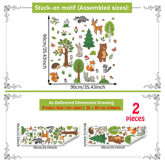 2Pcs Set (3090cm2pcs) Cute Forest Animal Wall Stickers, Decorative Sticker, Forest Friends Self-adhesive Decals for Boys & Girls Bedroom Decor, Interior Stickers