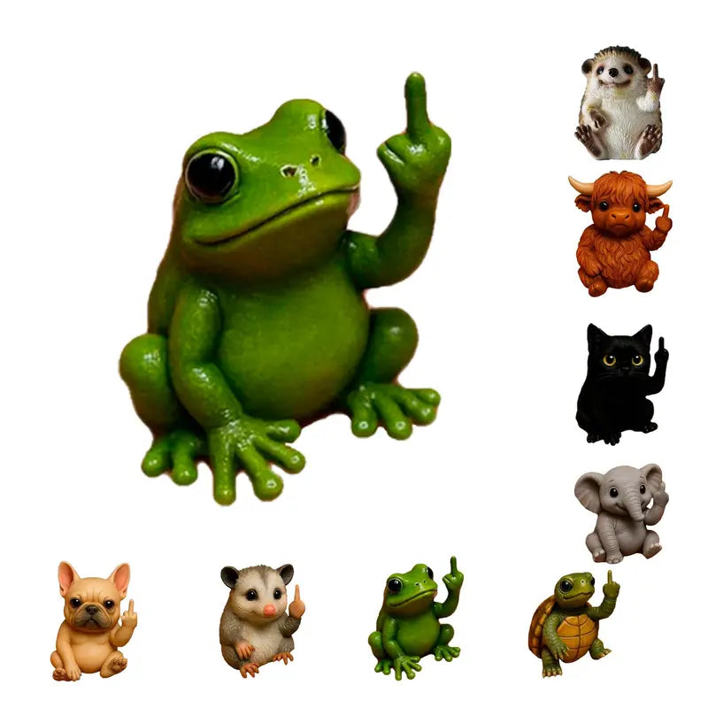 Fun Mini Middle Finger Animal Statue,Resin Middle Finger Animals Decor Statue for Desktop,Office and Car, Funny and Cute Middle Finger Humor Gag Gifts