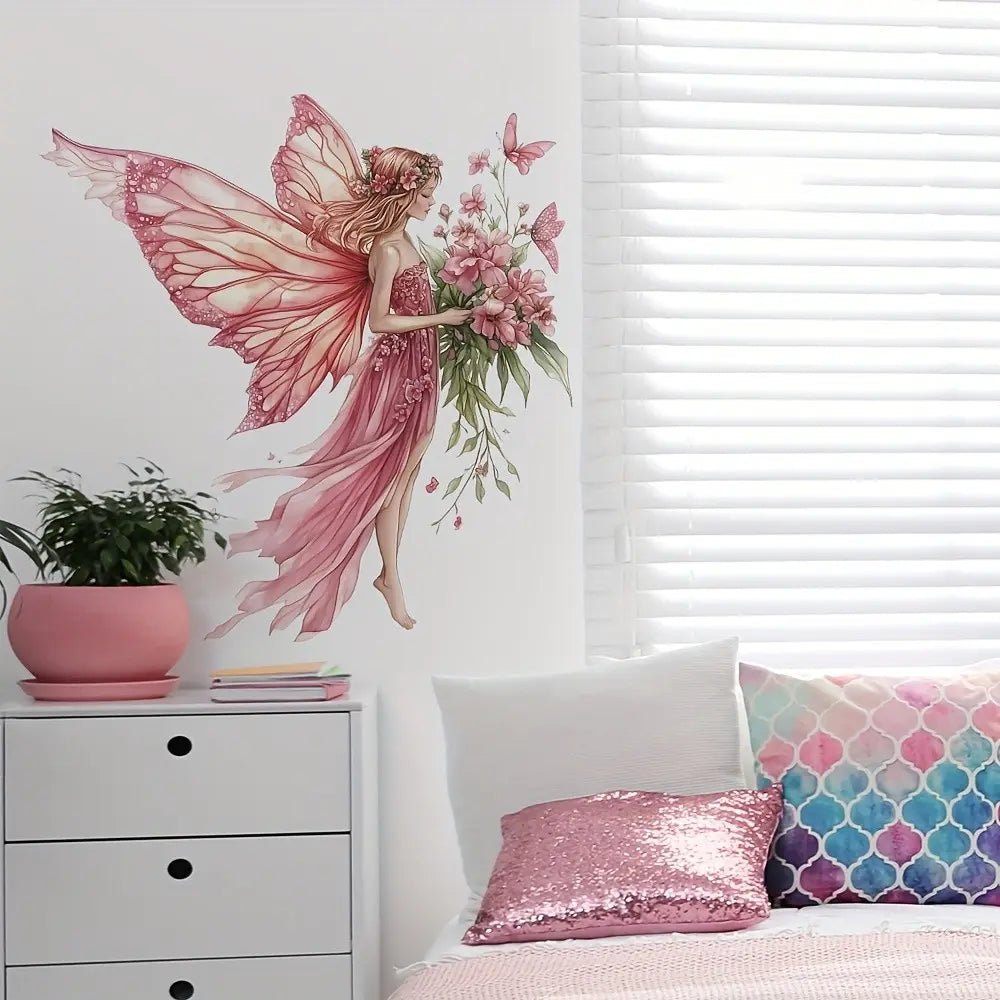Dreamy Butterfly Fairy Flower Decorative Wall Sticker (removable), Perfect for Bedroom, Living Room, Kitchen, Office, Christmas, Halloween, Thanksgiving, New Year, Wall Art Stickers