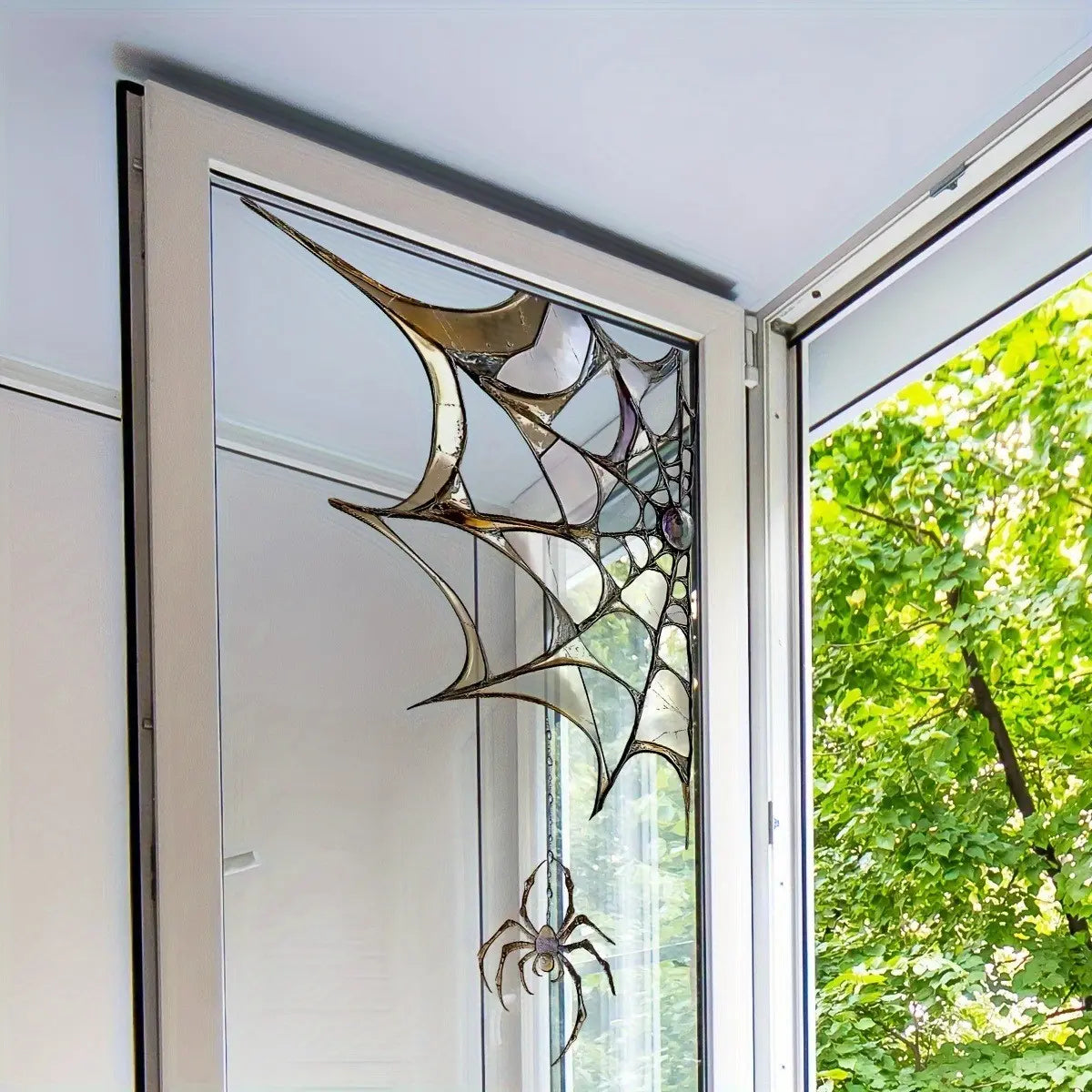 Halloween Spider Web Static Glass Sticker, Decoration Sticker, Double-Sided Visible, 20 Wires, Self-Adhesive Window Decor, 11.81 X 11.81 Inches, D12001-Yx