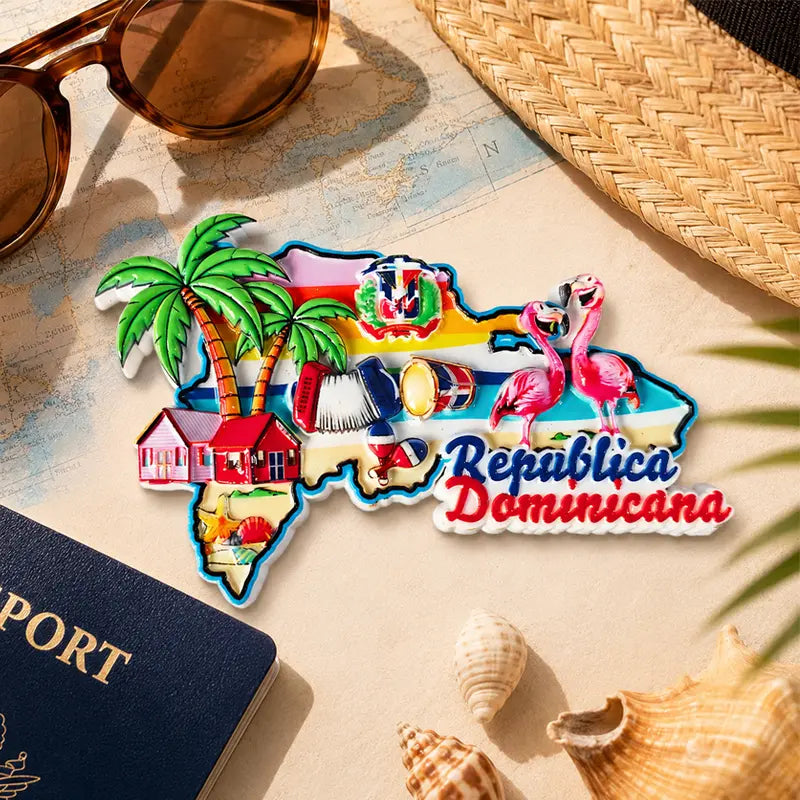Resin Dominican Republic Refrigerator Magnet - Caribbean Travel Souvenir, Graduation Gift, Magnetic Refrigerator Magnets with Letters & Architecture, Casual Home Decor for Office Whiteboard, Kitchen Cabinet