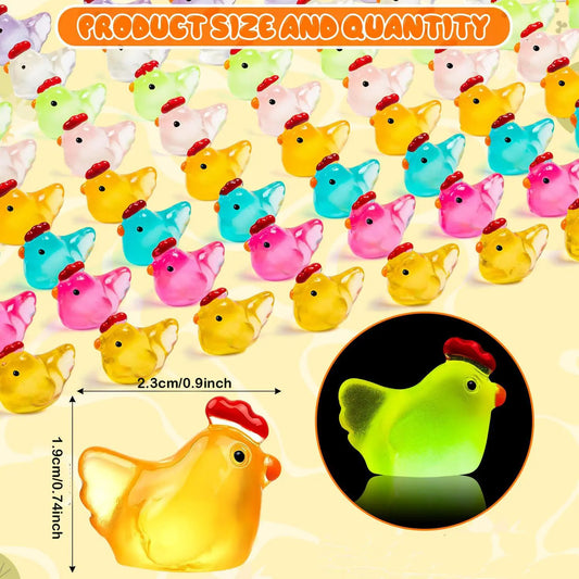 Luminous Mini Chicken Figurines, Cartoon Figurine, 20pcs/set Resin Miniature Animals, Resin Animals Variety Pack, Tiny Glow in The Dark Chickens for Dollhouse, Decoration Items, Resin Animal Sculptures