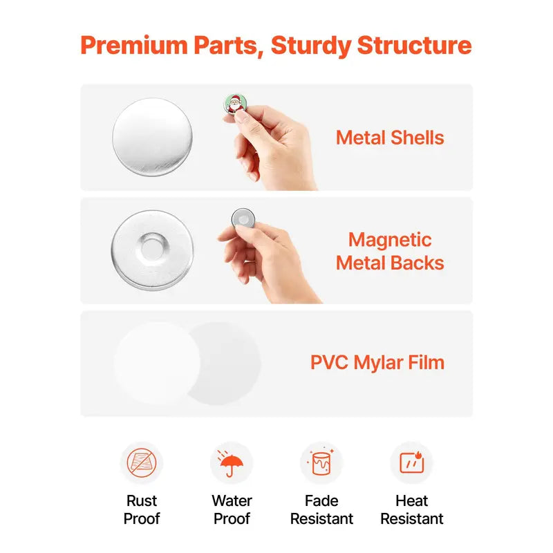 VEVOR 50-Set Round Refrigerator Magnet Button Maker Supplies - 0.98in/25mm, Magnetic Backs, Metal Shells, Transparent Mylar Films, Blank Circle Papers for Home DIY, Room Decor