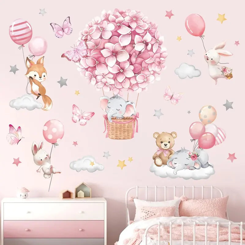 Animals Hot Air Balloon Wall Decals Flowers Balloons