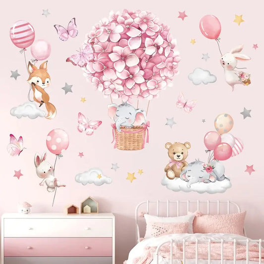 Animals Hot Air Balloon Wall Decals Flowers Balloons